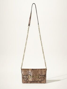 BANANA REPUBLIC Crossbody Shoulder Bag Snakeskin Pattern Gold Tone Hardware